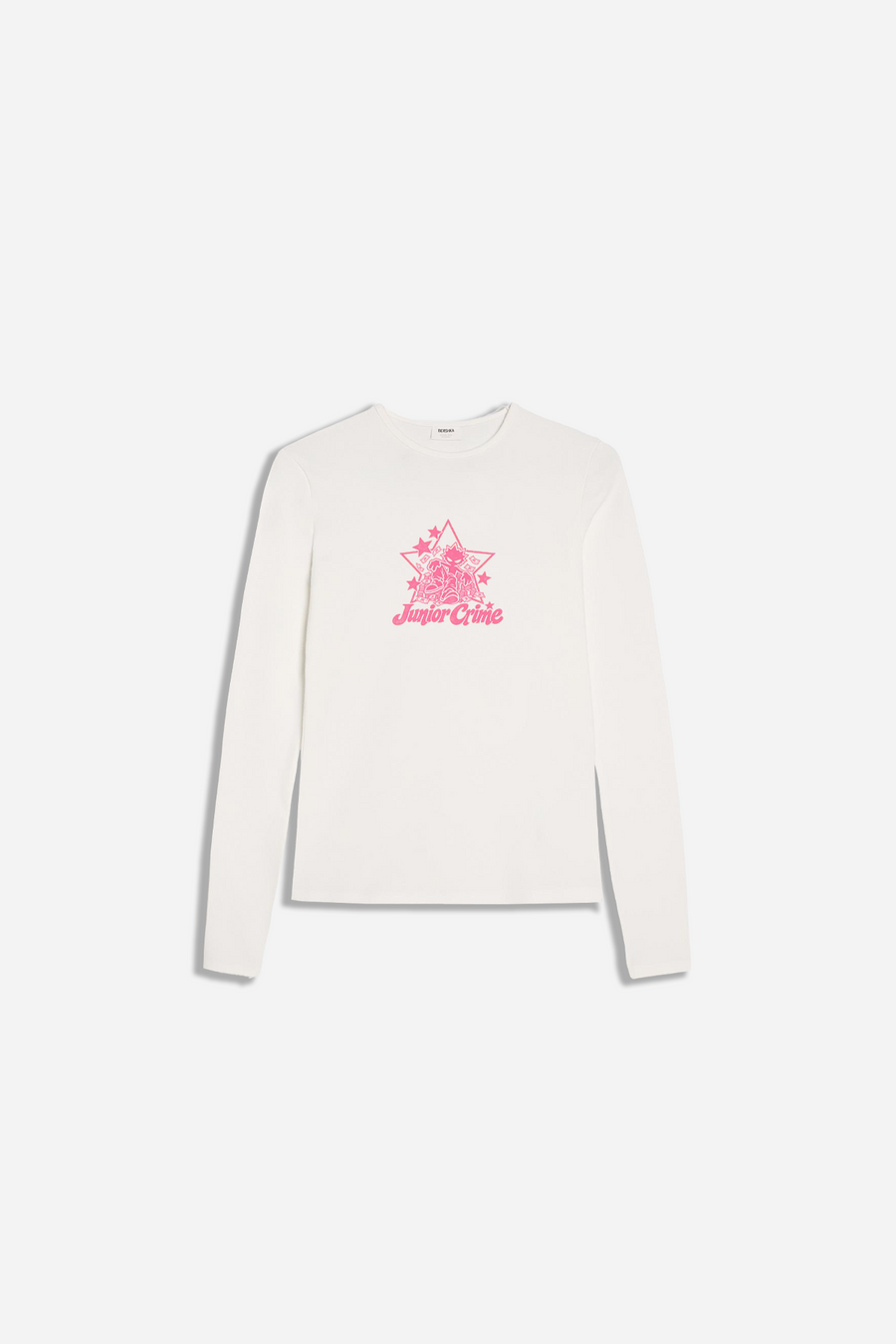 Krem Uzun Kollu Star Baskılı Kadın Fit Tshirt