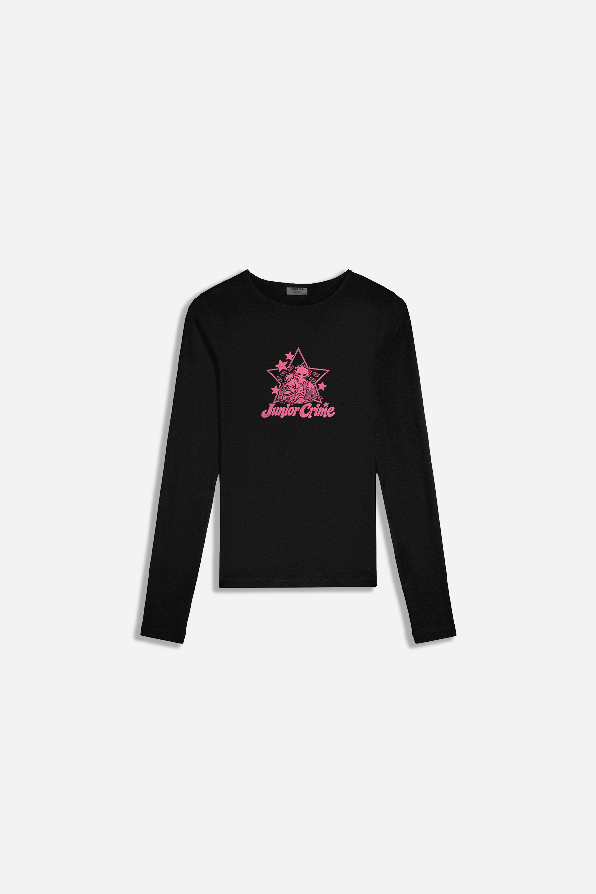 Siyah Uzun Kollu Star Baskılı Kadın Fit Tshirt