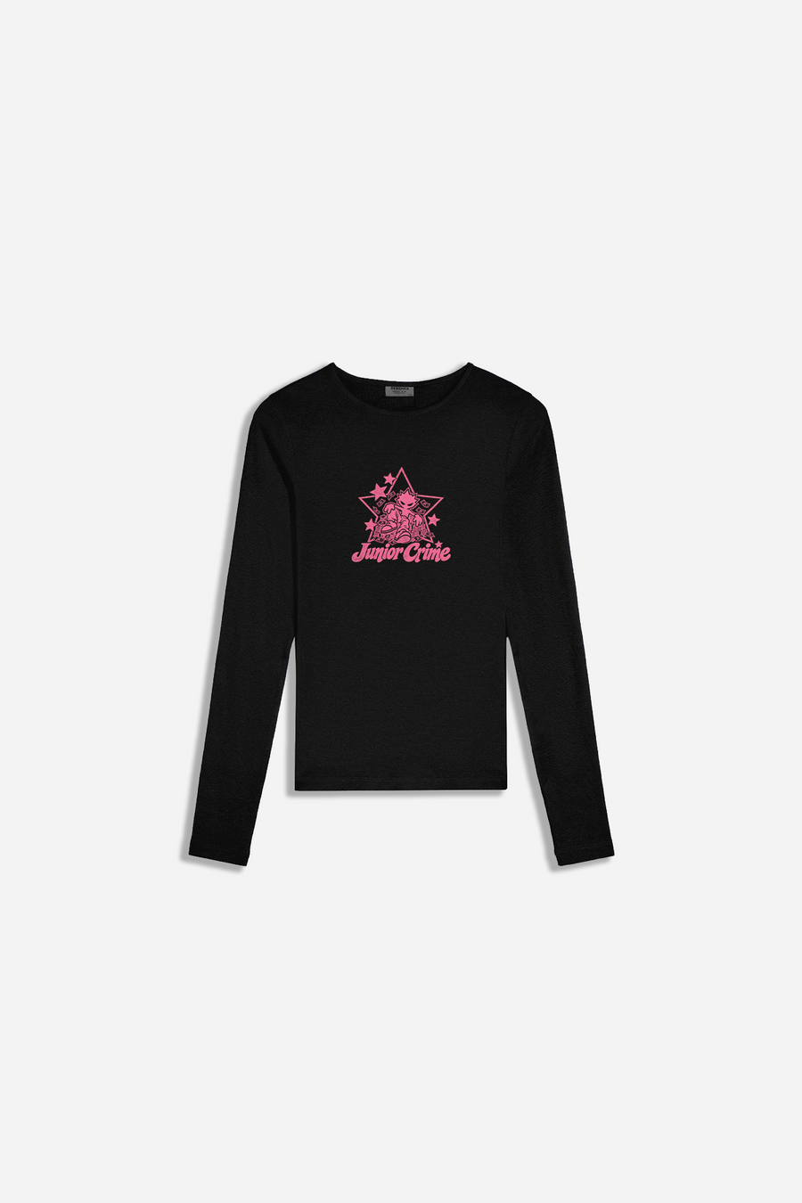 Siyah Uzun Kollu Star Baskılı Kadın Fit Tshirt