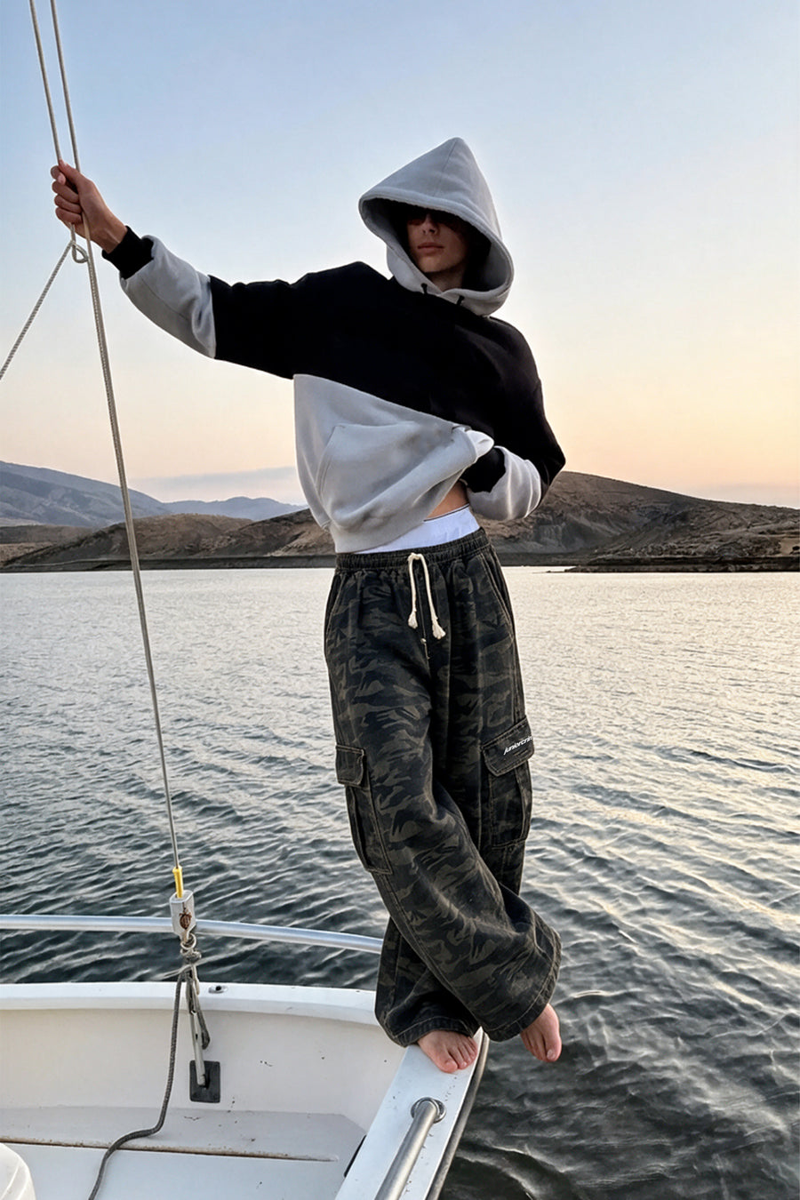 JR Logo Koyu Kamuflaj Low Waist Pantolon