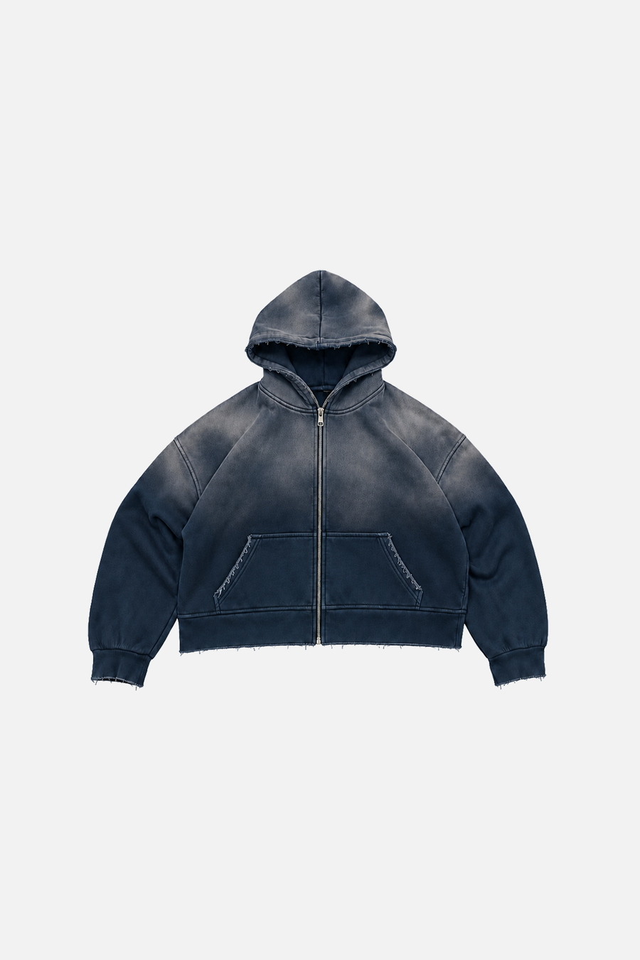 JR Acid Wash Boxy Fit Fermuarlı Hoodie