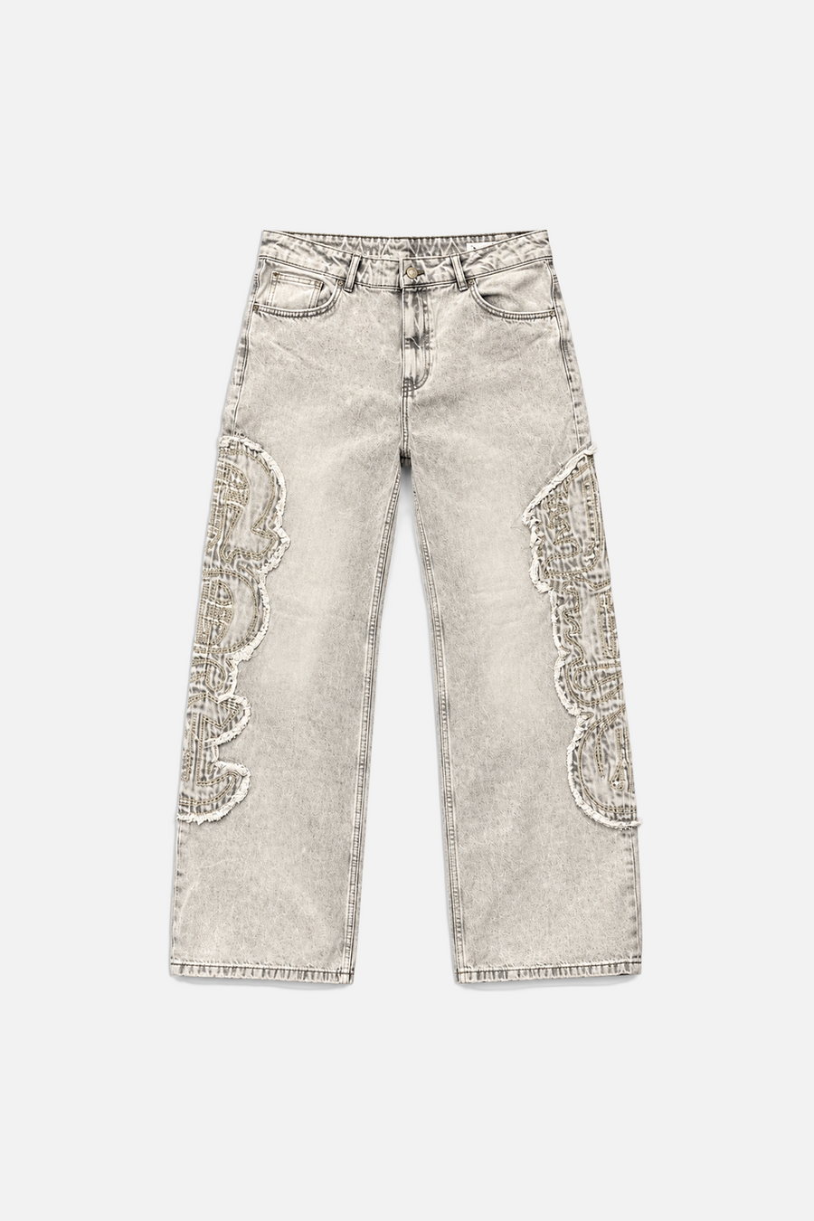 Patch Detay Yıkama Efektli Baggy Jean Pantolon
