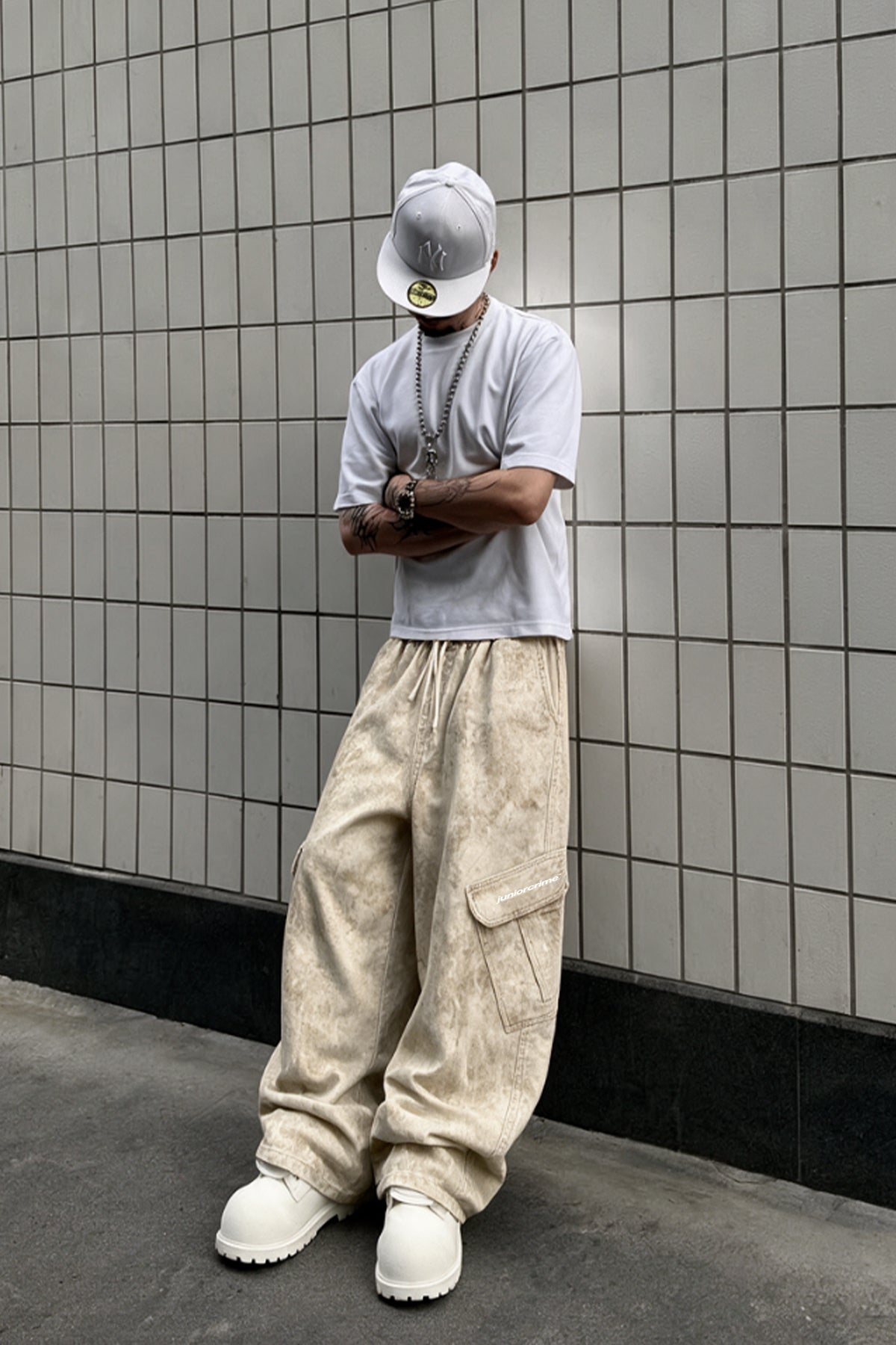 JR Logo Camo Effect Krem Low Waist Pantolon
