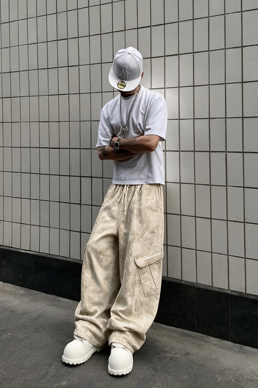 JR Logo Camo Effect Krem Low Waist Pantolon