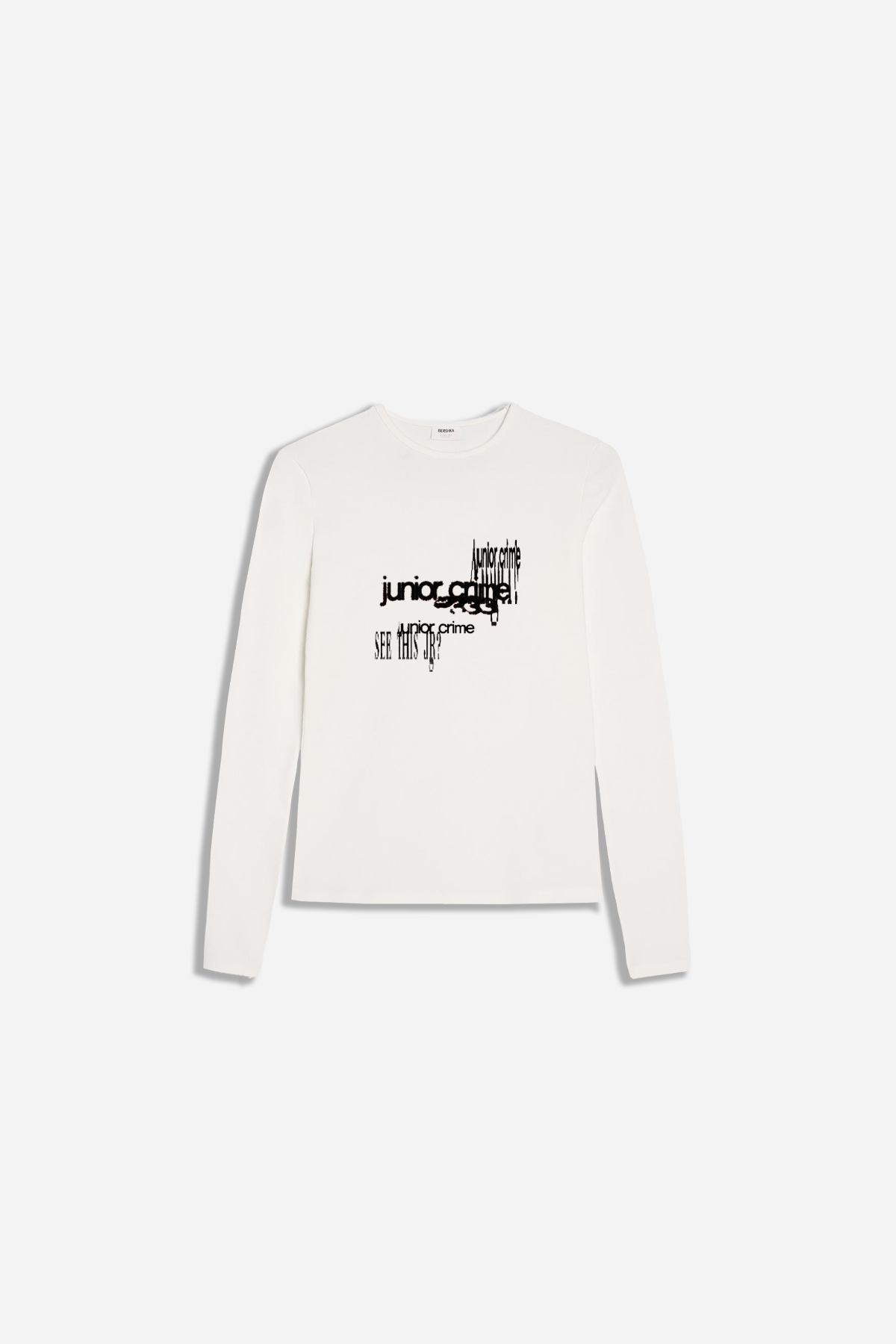 Krem Uzun Kollu See Baskılı Kadın Fit Tshirt
