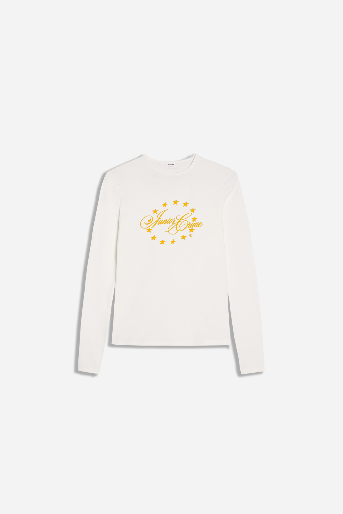 Krem Uzun Kollu Star JR Baskılı Kadın Fit Tshirt